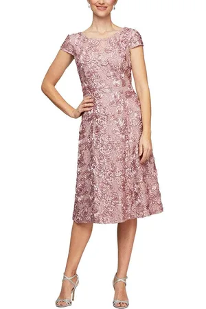 Alex Evenings 1121570 Sequined Rosette Lace A-line Dress