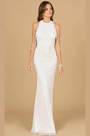 Lara Dresses 51185 - Halter Beaded Fringe Evening Dress