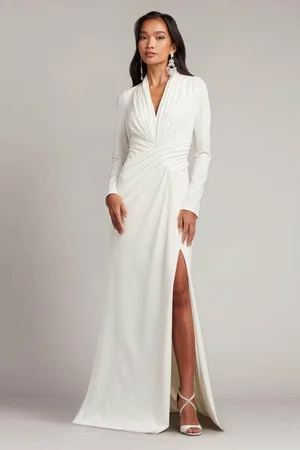 Tadashi Shoji BOS20807LBR - Long Sleeve Pleated Bridal Gown