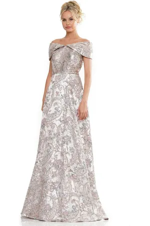 Rina Di Montella RD2986 - Off-Shoulder Jacquard Long Gown