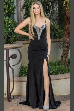 Dancing Queen 4224 - Sleeveless Plunging V-neck Long Dress