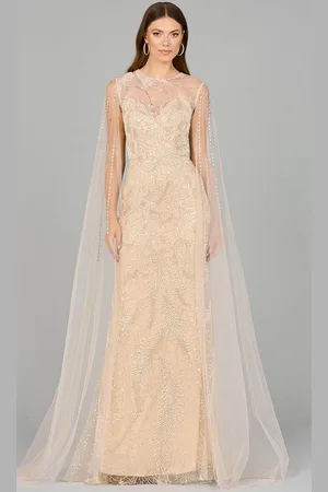 Lara Dresses 29047 - Beaded Illusion Evening Dress with Cape