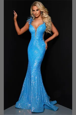 Johnathan Kayne DKS5 - Plunging Sequin Evening Gown