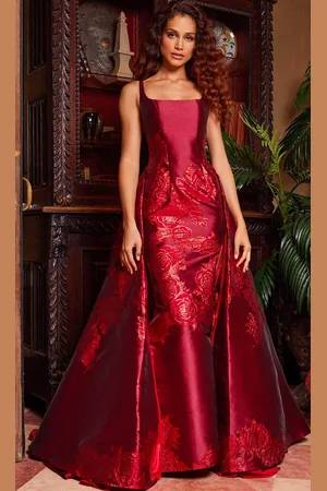 JOVANI 07441 - Square Neck Floral Evening Dress