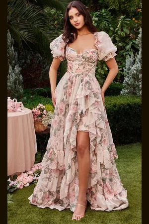 Andrea and Leo A1336 - Puff Sleeve Floral Gown