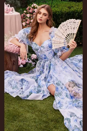 Andrea and Leo A1336 - Puff Sleeve Floral Gown