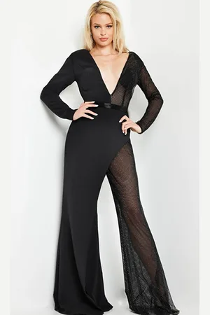 JOVANI 36595 - Illusion Long Sleeve Jumpsuit