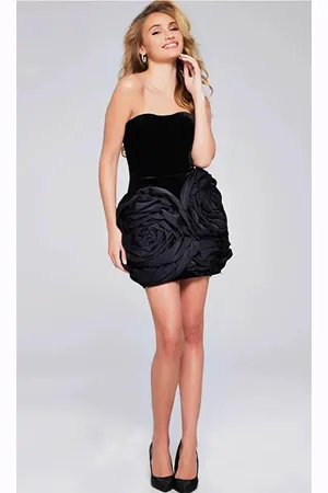 JOVANI 39848 - Strapless Rose Detailed Cocktail Dress