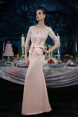 Janique 1907 Beaded Lace Bateau Trumpet Dress