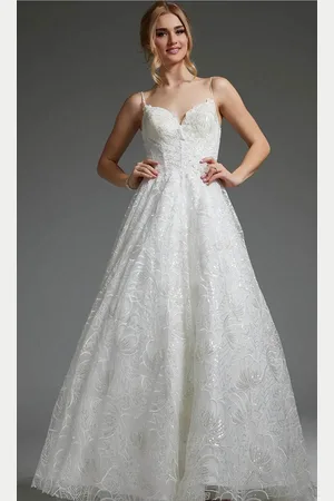 JOVANI JB422225 - V-Neck Sequin Embroidered Bridal Gown