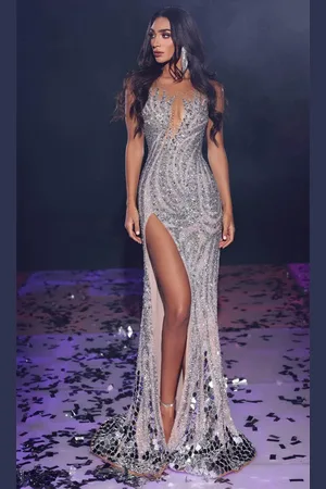 Portia and Scarlett PS23724C - Illusion Jewel Beaded Evening Gown
