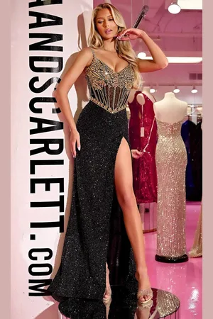 Portia and Scarlett PS24872C - Illusion Corset Beaded Prom Gown