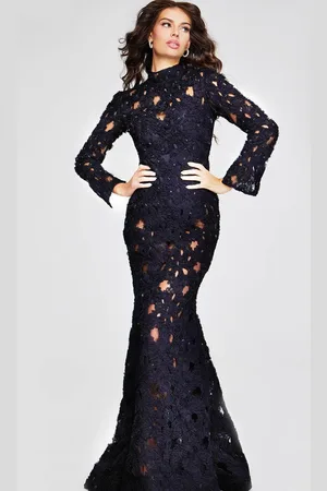 JOVANI 40743 - High Neck Lace Evening Gown