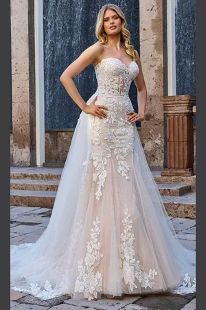 Rachel Allan Bridal RB4184 - Strapless Lace Appliqued Bridal Gown
