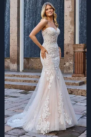 Rachel Allan Bridal RB4184 - Strapless Lace Appliqued Bridal Gown