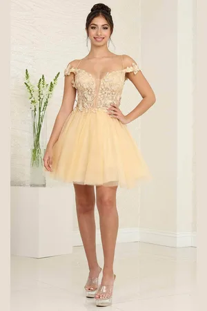 May Queen MQ2090 - Plunging Off Shoulder Cocktail Dress