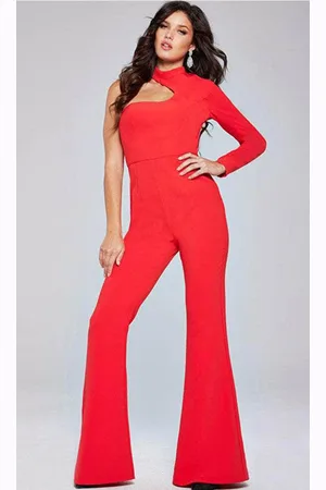 JOVANI 41052 - One-Shoulder High Neck Jumpsuit