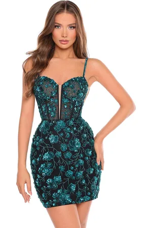 Amarra 88121 - Floral Sequin Sheer Corset Cocktail Dress