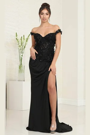 May Queen RQ8110 - Applique Off Shoulder Prom Dress