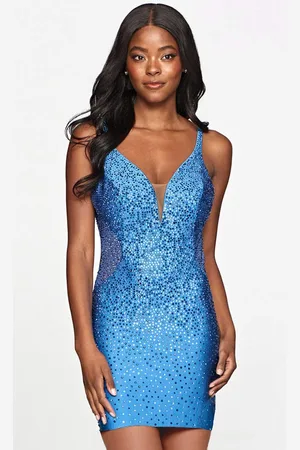 FAVIANA S10623 Beaded Plunging Cocktail Dress