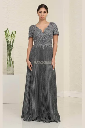 May Queen MQ1902B - Scallop Modest Pleated A-line Gown