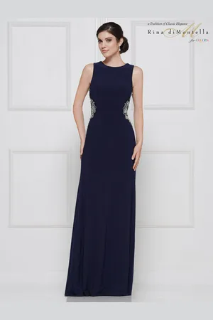 Rina Di Montella RD2029 Bejeweled Bateau Jersey Sheath Dress