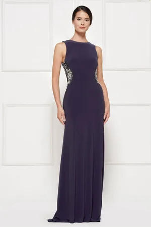 Rina Di Montella RD2029 Bejeweled Bateau Jersey Sheath Dress