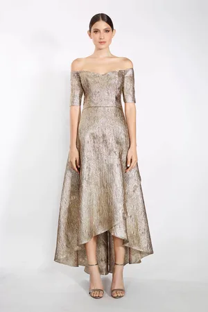 Janique 61022 Off Shoulder Jacquard High Low A-line Dress