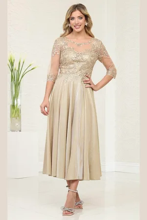 May Queen MQ2057 - Illusion Scoop Tea Length Prom Dress