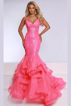 Johnathan Kayne 2835 - V-Neck Ruffle Mermaid Prom Dress