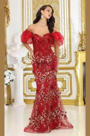 May Queen RQ8037 - Floral Applique Prom Gown