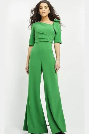 JOVANI 04284 Bow Shoulder Asymmetric Jumpsuit