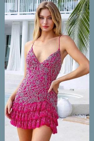 Primavera Couture 4242 - V-Neck Tiered Cocktail Dress