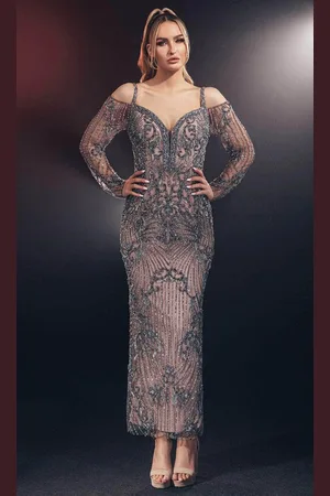 Chic And Holland MD110088 - Tea Length Beaded Dress