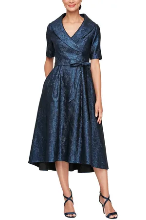 Alex Evenings 8157034 - Collared V-Neck Tea Length Formal Dress