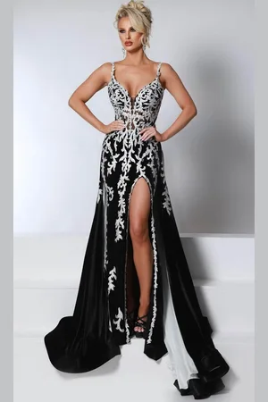 Johnathan Kayne 2924 - Lace Detailed Evening Gown with Slit