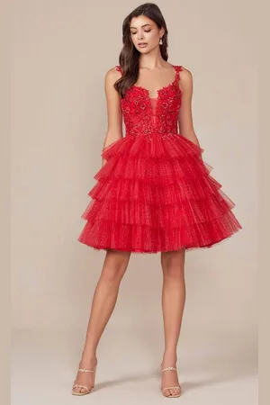 Nox Anabel E904 - Embellished Plunging Neck Cocktail Dress