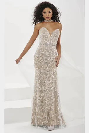 Panoply 14189 - Strapless Bead Pattern Evening Gown