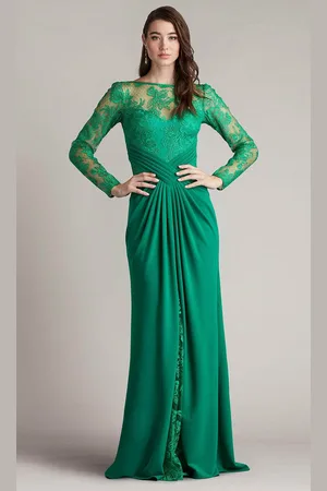 Tadashi Shoji CDV24342L - Embroidered Long Sleeve Evening Gown