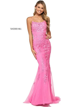 Sherri Hill 52338 Sexy Open Back Foliage Motif Dress