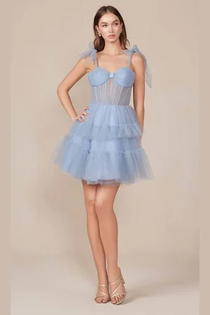 Nox Anabel Y858 - Ribbon Tiered Cocktail Dress