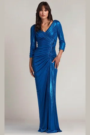 Tadashi Shoji BSJ24039L - Metallic V-Neck Sheath Evening Dress