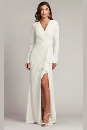 Tadashi Shoji BOS20704LBR - Kleiman Crepe Sheath Cascading Drape Gown