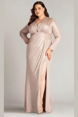 Tadashi Shoji BSJ20807LQ - Imanie Empire Draped Lamé Gown - Plus Size