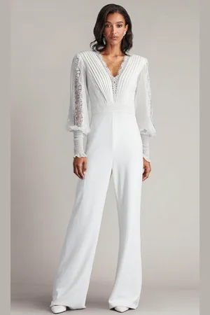 Tadashi Shoji BOS21070Y - Plunging V-Neck Pleated Jumpsuit