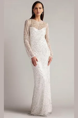 Tadashi Shoji CCY23412LBR - Bead Embellished Long Sleeve Bridal Gown
