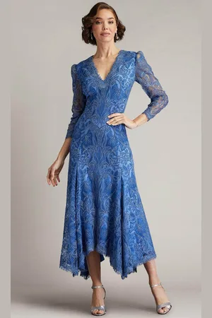 Tadashi Shoji BSU21187MD - Puff Long Sleeve V-Neck Tea-Length Dress