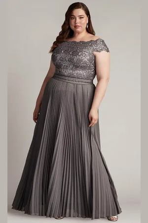 Tadashi Shoji CFC24341LQ - Embroidered Pleated A-Line Evening Gown