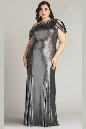 Tadashi Shoji BSJ22037LQ - Metallic Jersey Drape Shoulder Evening Gown