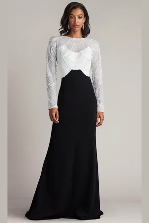 Tadashi Shoji CFK24424L - Pearl Embellished Long Sleeve Evening Gown